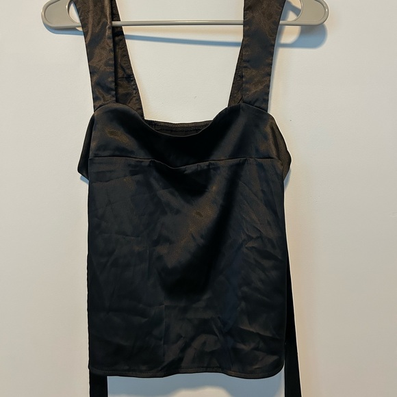 SHEIN Tops - SHEIN Black Satin Square Neck Cami Tank Top